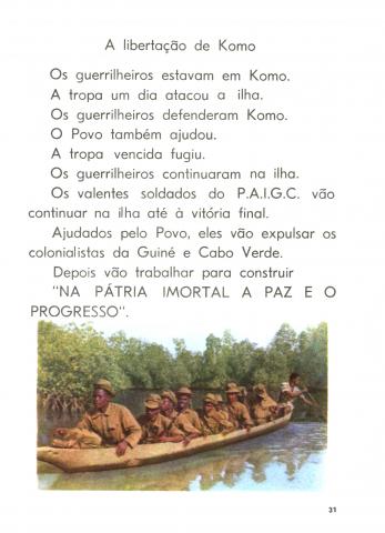 A Batalha de Como na pág. 31 de "O nosso primeiro livro de leitura", editado pelo PAIGC em 1966 