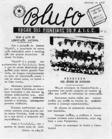 Blufo n.º 1, janeiro de 1966, órgão dos Pioneiros do PAIGC (publicação da Escola-Piloto)