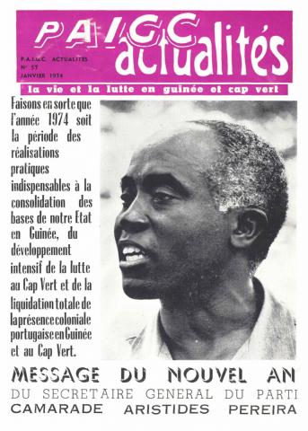 PAIGC Actualités n.º 57, janeiro de 1974, com a mensagem de Ano Novo do secretário-geral do PAIGC, Aristides Pereira