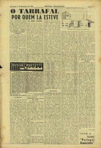 Artigo sobre o Campo de Concentração do Tarrafal, publicado no jornal "Portugal Democrático" de S.Paulo, Brasil, de 07-12-1956, assinado por Doria Mendes (presumível pseudónimo de Tomaz Ferreira Rato)