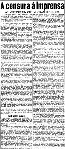 Circular distribuída pelos Serviços de Censura à Imprensa, 29-08-1931