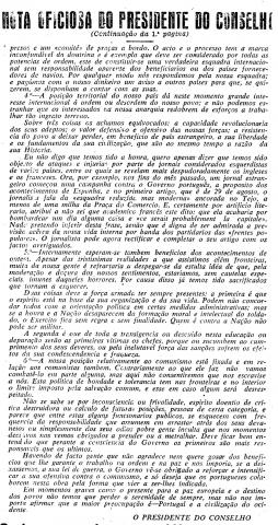2.ª página da Nota Oficiosa do Presidente do Conselho de Ministros, publicada a 10-09-1936, a propósito da "Revolta dps Marinheiros"
